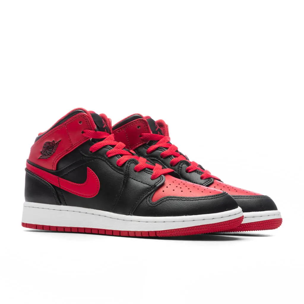 Air Jordan 1 Mid (GS) - Black/Fire Red/White