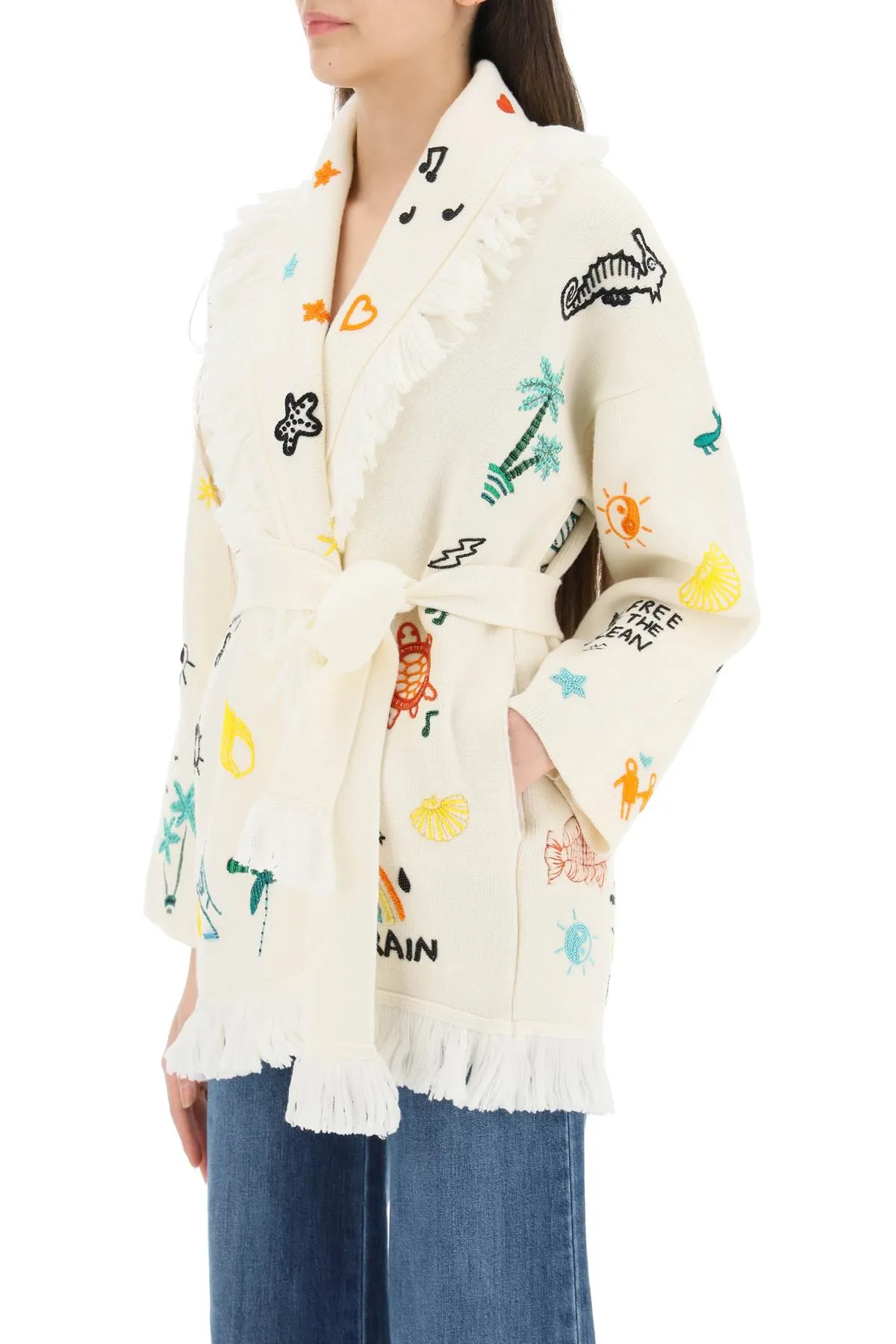 Alanui Embroidered Tie-Waist Cardigan