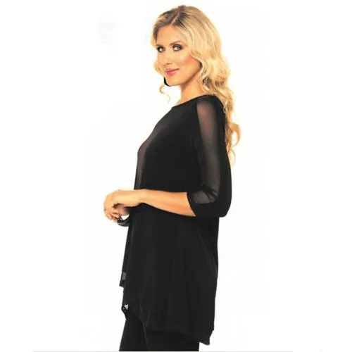 Alisha D Black Jersey Knit Scoop Neck Sheer Cut Out Top Asymmetrical Small or MediumM