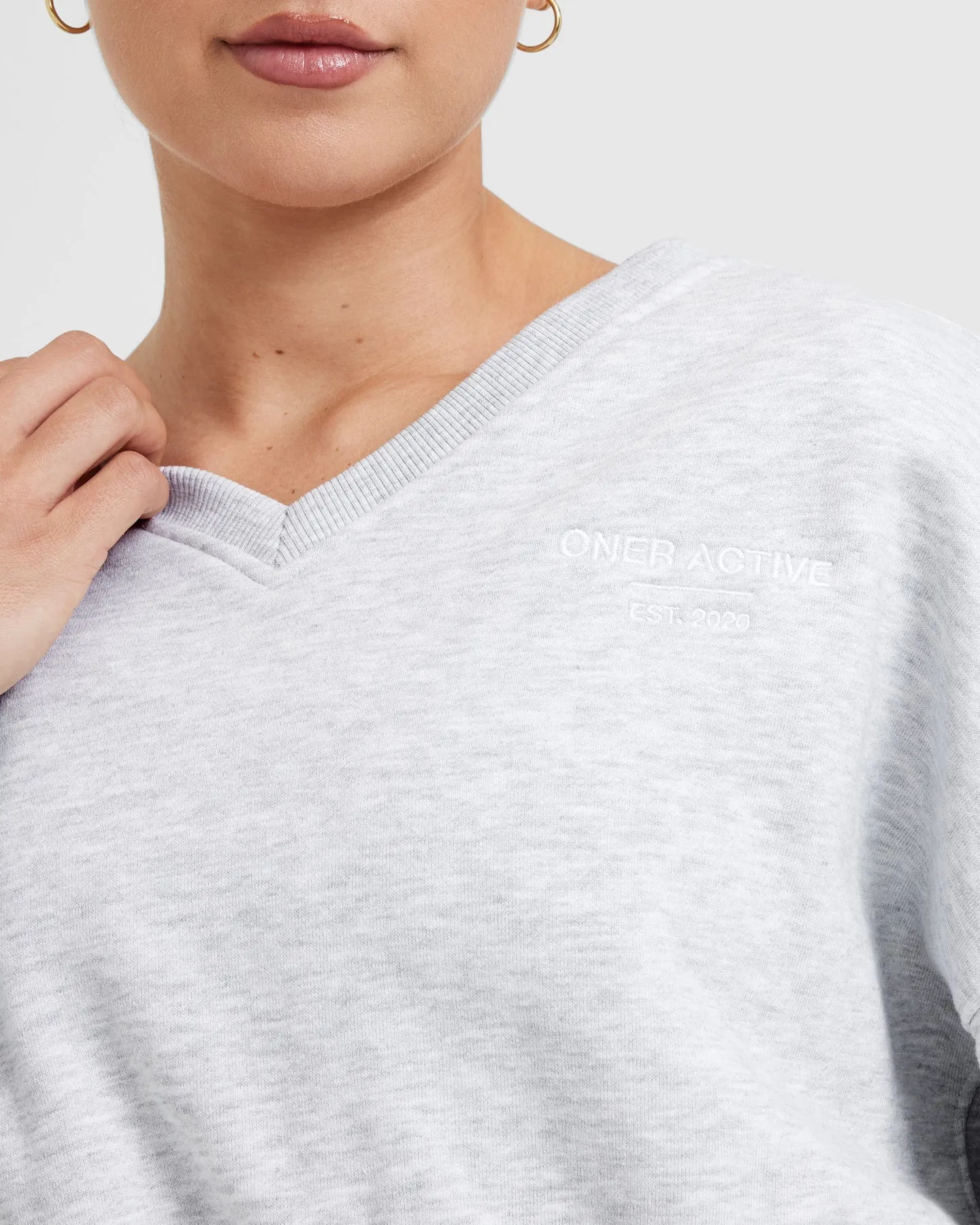 All Day Est 2020 Crop V-Neck Sweatshirt | Light Grey Marl