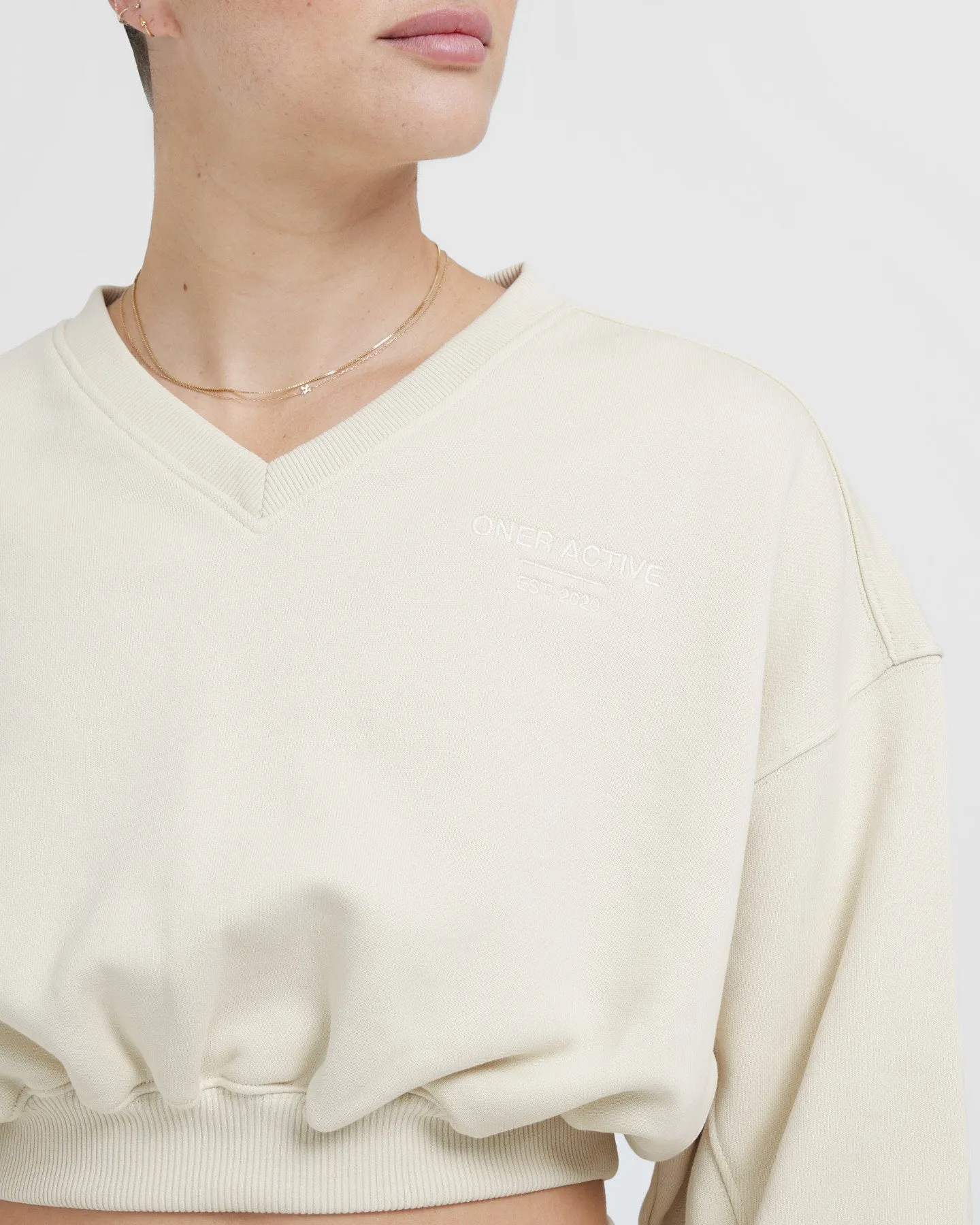 All Day Est 2020 Crop V-Neck Sweatshirt | Vanilla