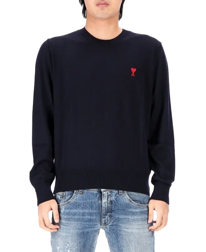 AMI PARIS  |Pullovers Heart Wool U-Neck Long Sleeves Logo Designers