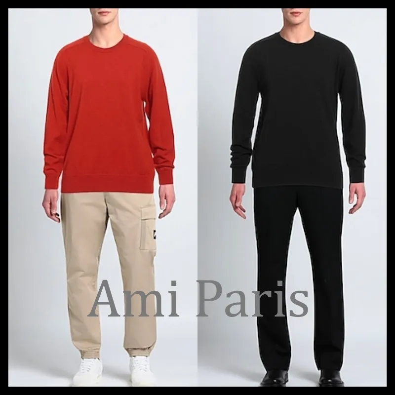 AMI PARIS  |Pullovers Unisex Wool Cashmere Street Style Long Sleeves