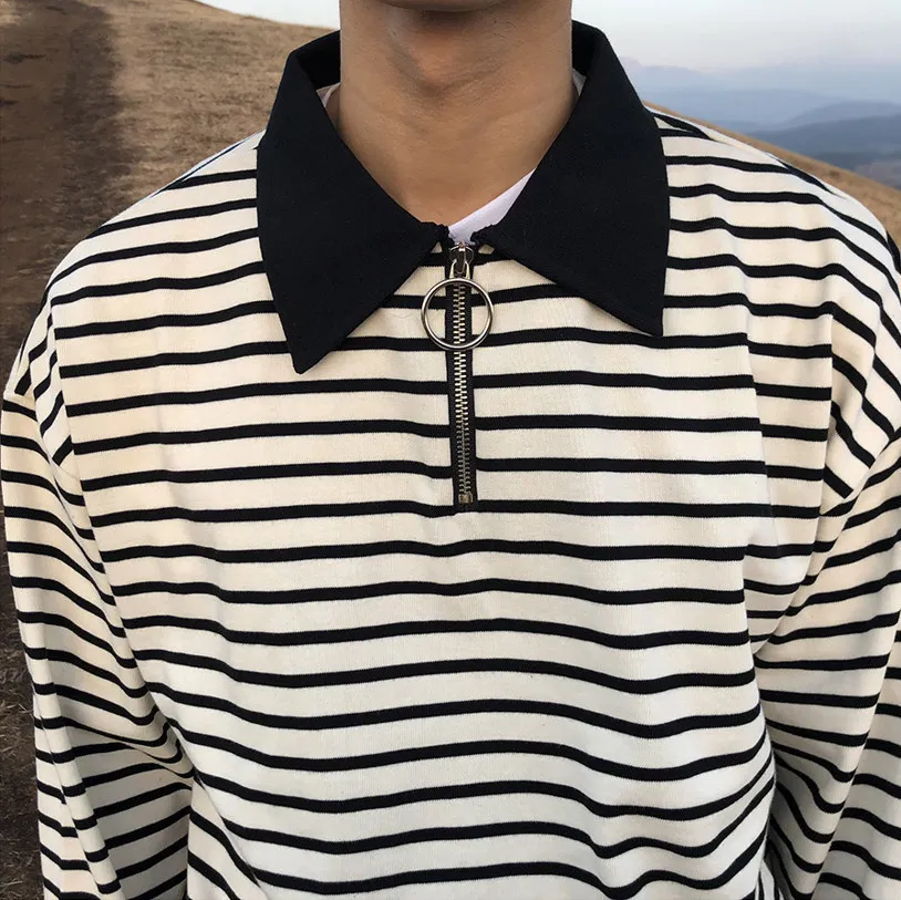 ASCLO  |Pullovers Stripes Unisex Street Style Long Sleeves Cotton