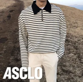 ASCLO  |Pullovers Stripes Unisex Street Style Long Sleeves Cotton