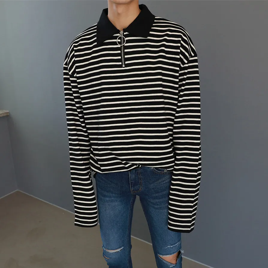 ASCLO  |Pullovers Stripes Unisex Street Style Long Sleeves Cotton