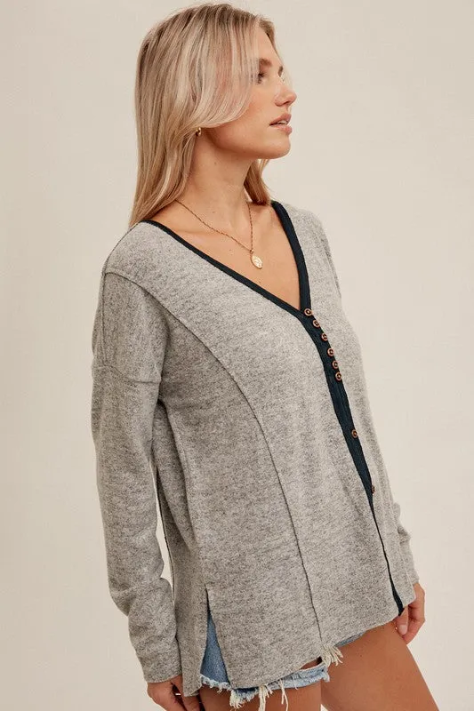 Asymmetrical Button V-Neck Cardigan