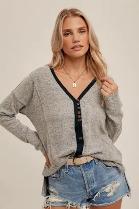 Asymmetrical Button V-Neck Cardigan