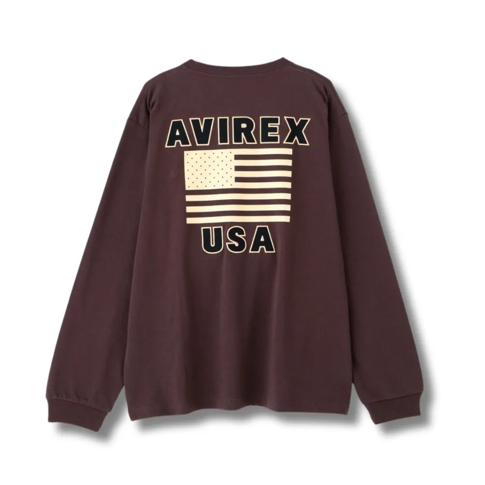 AVIREX  |Crew Neck Street Style Long Sleeves Plain Cotton