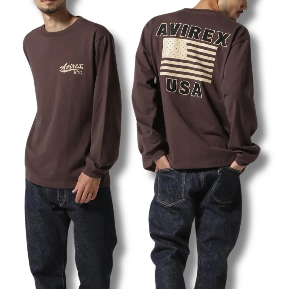 AVIREX  |Crew Neck Street Style Long Sleeves Plain Cotton