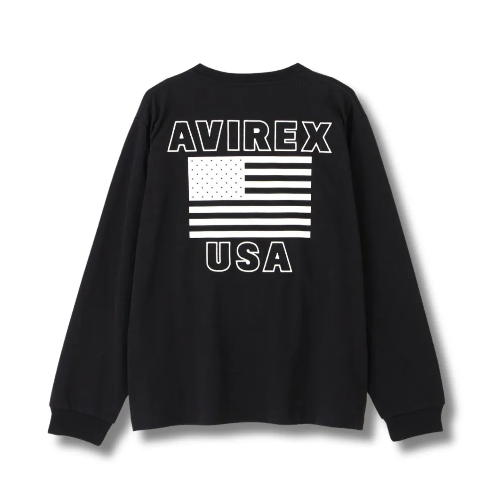 AVIREX  |Crew Neck Street Style Long Sleeves Plain Cotton