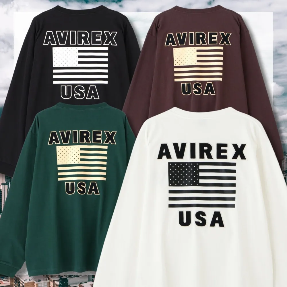 AVIREX  |Crew Neck Street Style Long Sleeves Plain Cotton