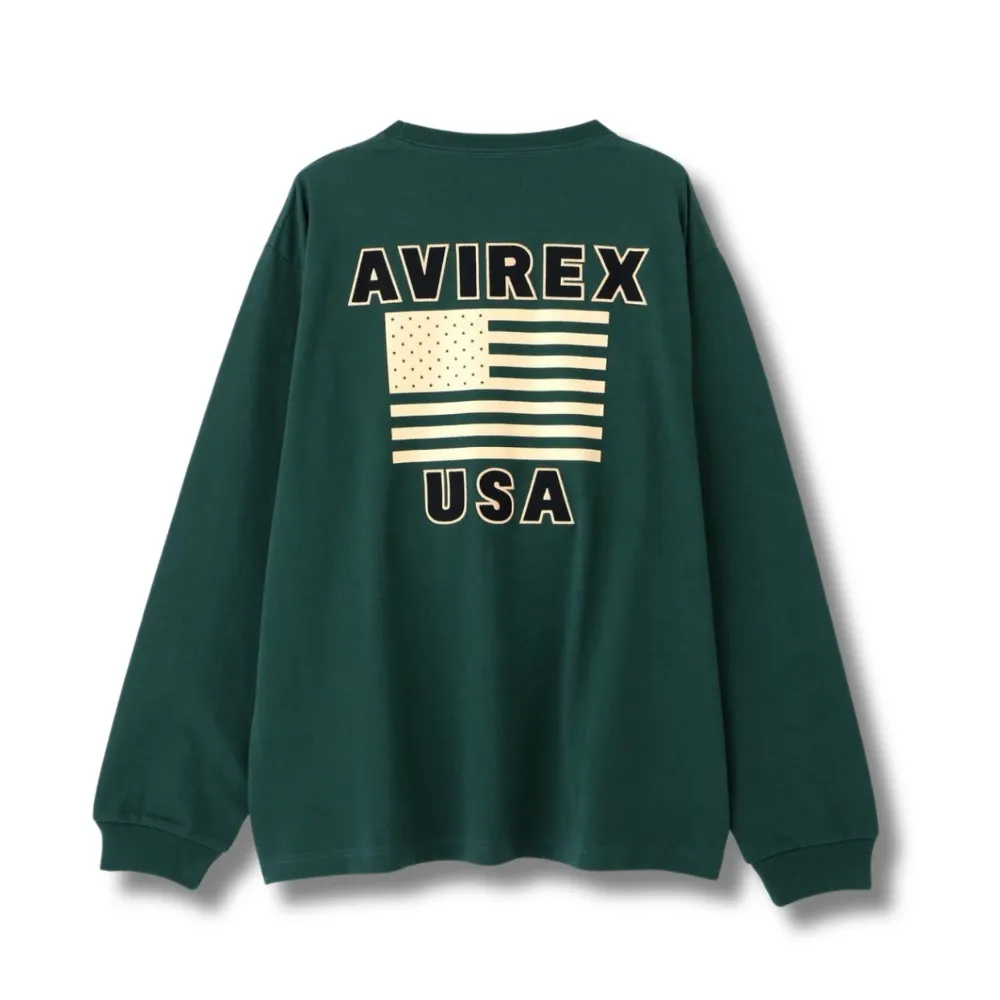 AVIREX  |Crew Neck Street Style Long Sleeves Plain Cotton