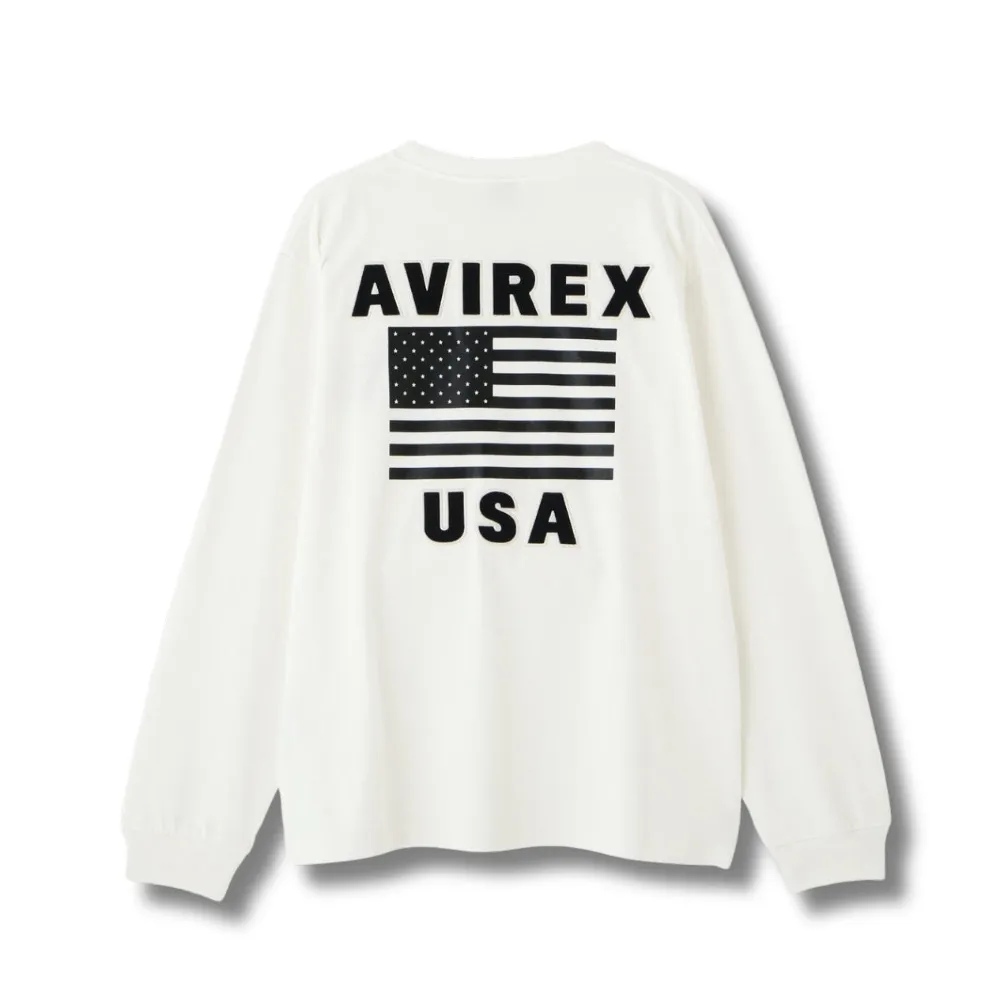 AVIREX  |Crew Neck Street Style Long Sleeves Plain Cotton