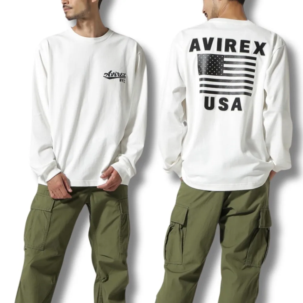 AVIREX  |Crew Neck Street Style Long Sleeves Plain Cotton