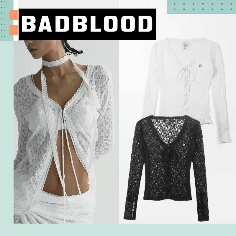 BADBLOOD  |Street Style Long Sleeves Plain Cotton Lace Cardigans