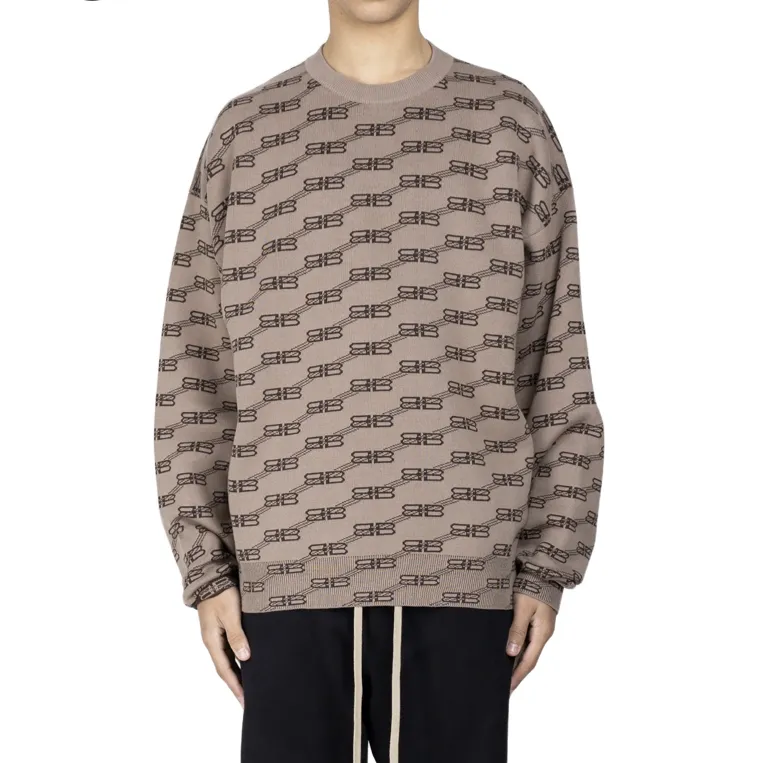 BALENCIAGA  |Crew Neck Pullovers Monogram Wool Bi-color Long Sleeves