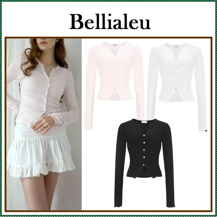 BELLIALEU  |Street Style Long Sleeves Plain Logo Cardigans