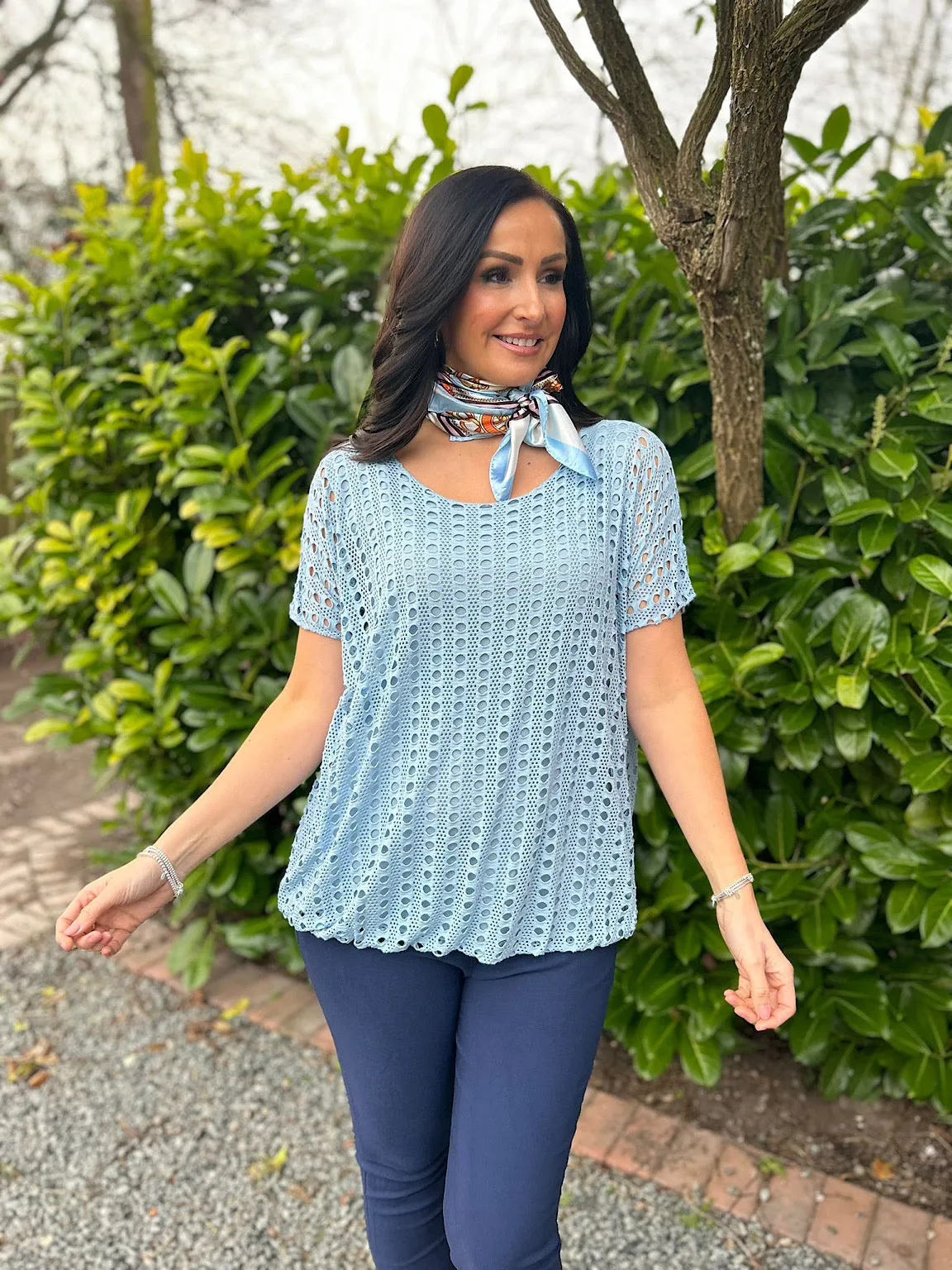 Blue Short Sleeve Multi Holes Top Finn