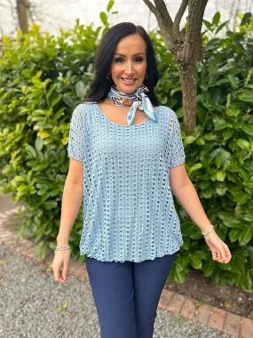 Blue Short Sleeve Multi Holes Top Finn