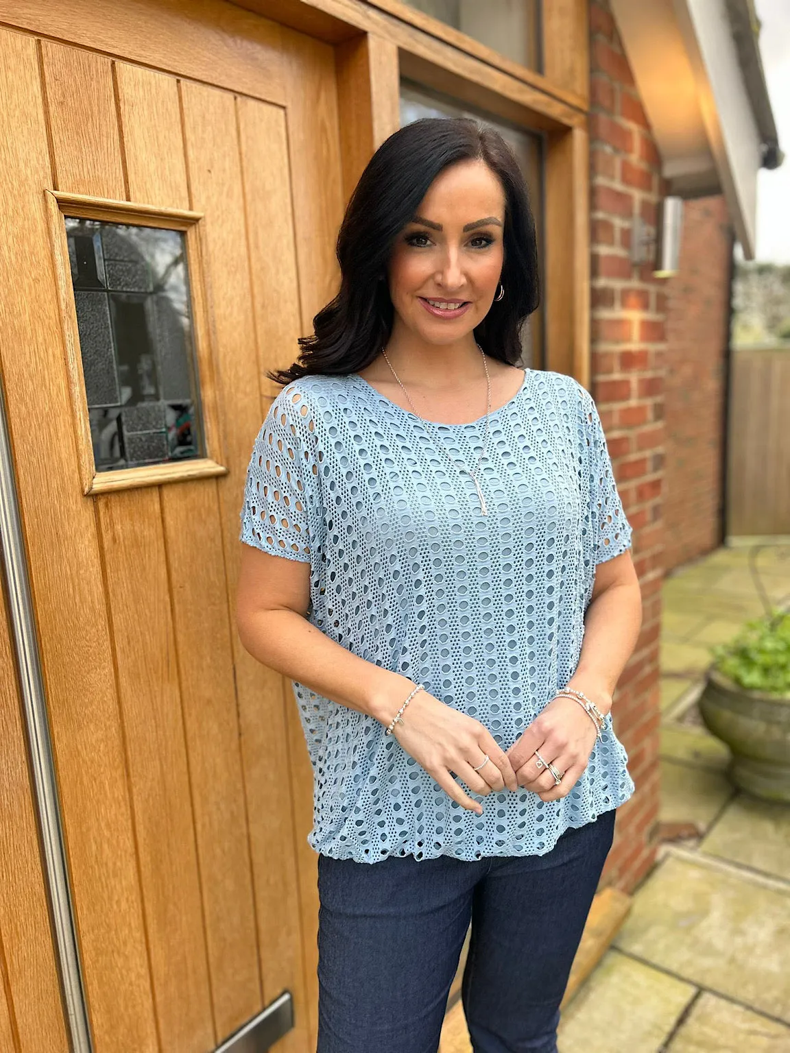 Blue Short Sleeve Multi Holes Top Finn