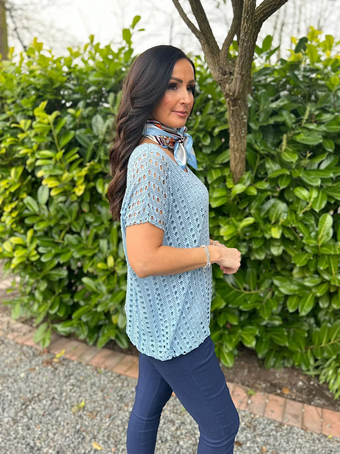 Blue Short Sleeve Multi Holes Top Finn