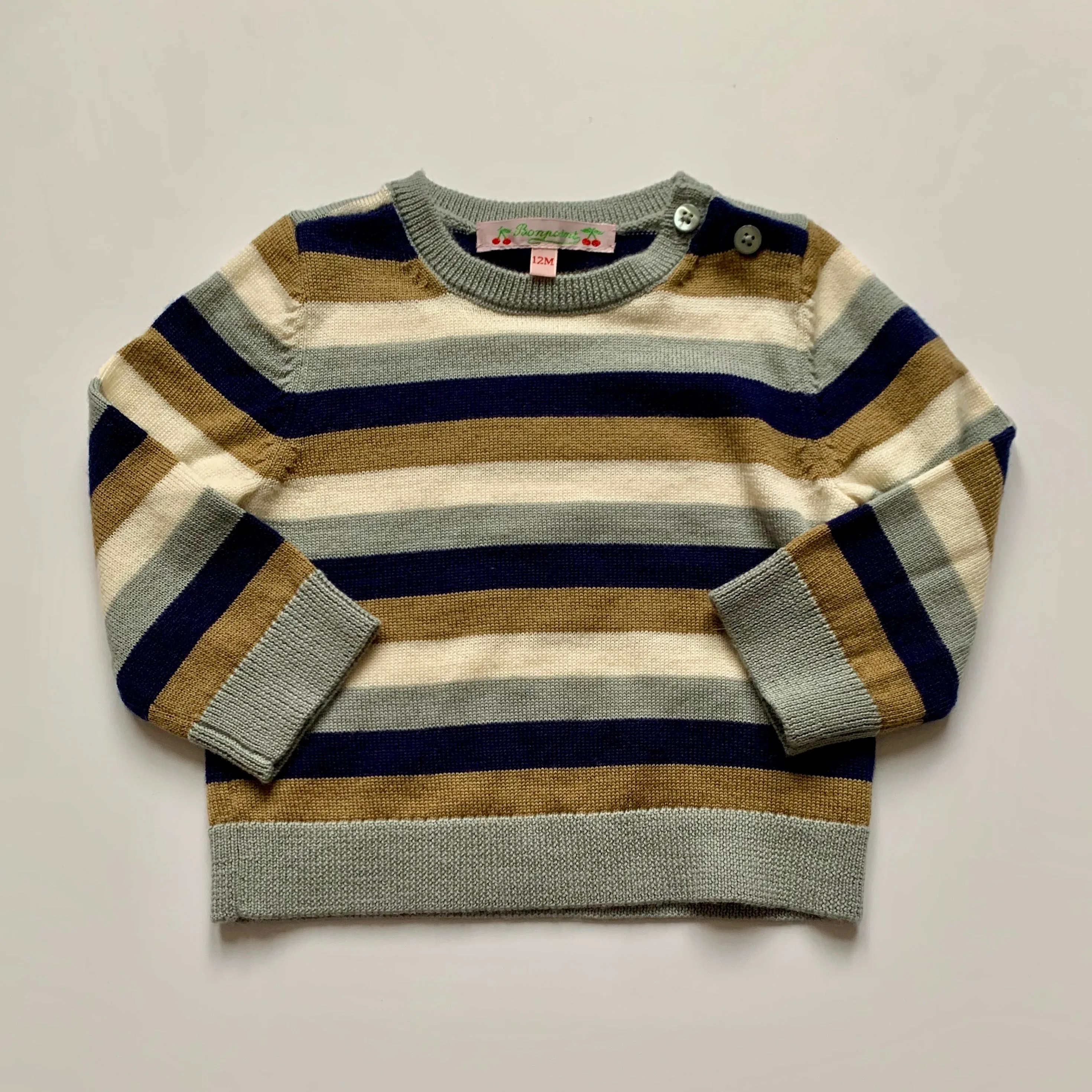 Bonpoint Blue Ochre And Cream Stripe Wool Jumper: 12 Months