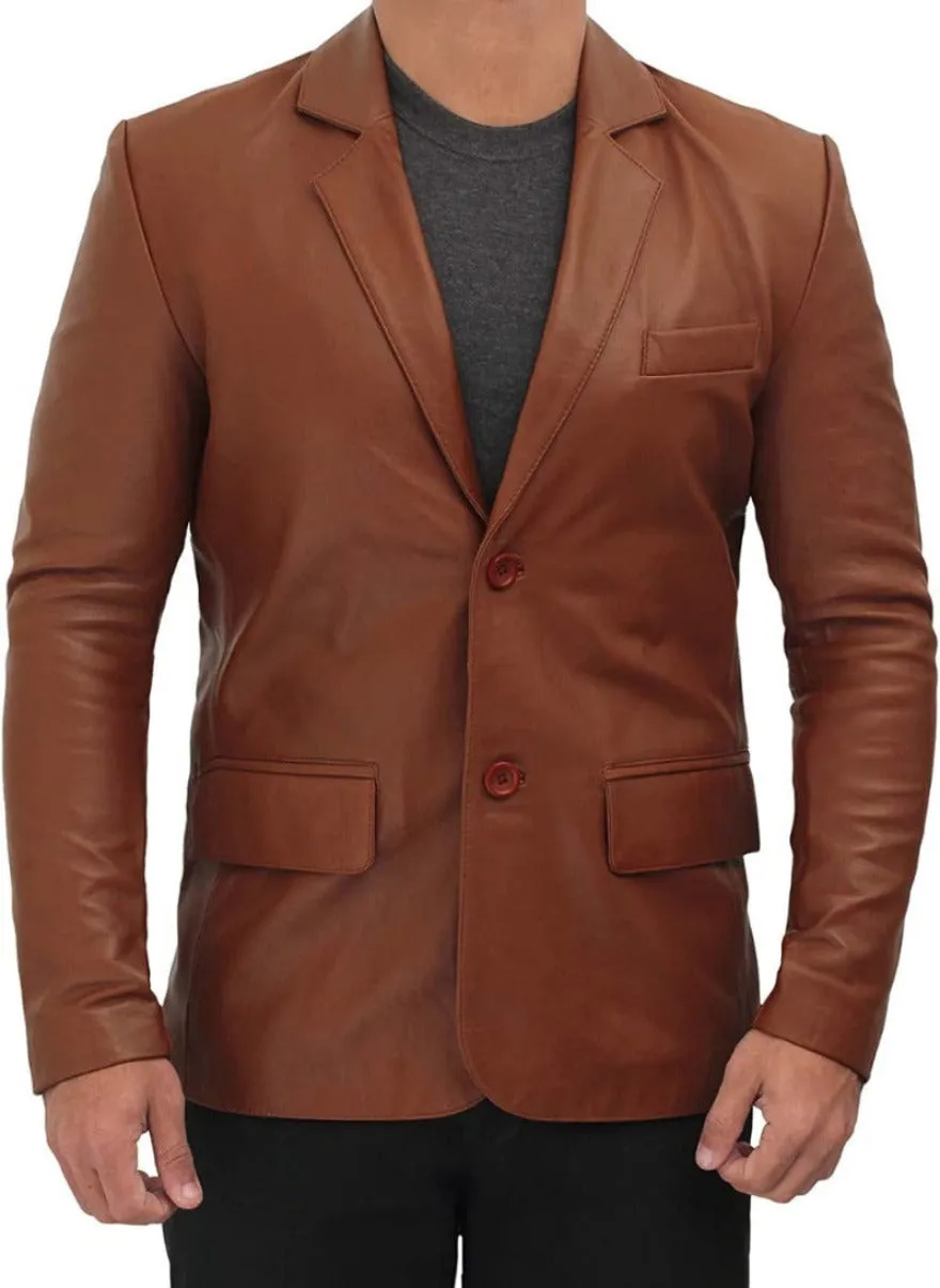 Brown Leather Blazer Mens