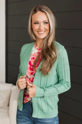 Brunch Date Pointelle Cardigan- Mint