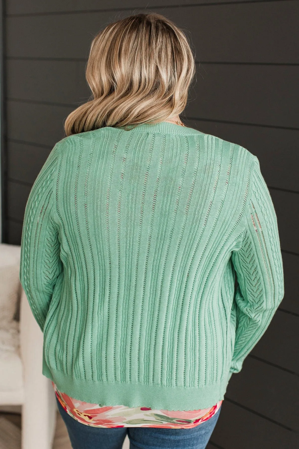 Brunch Date Pointelle Cardigan- Mint