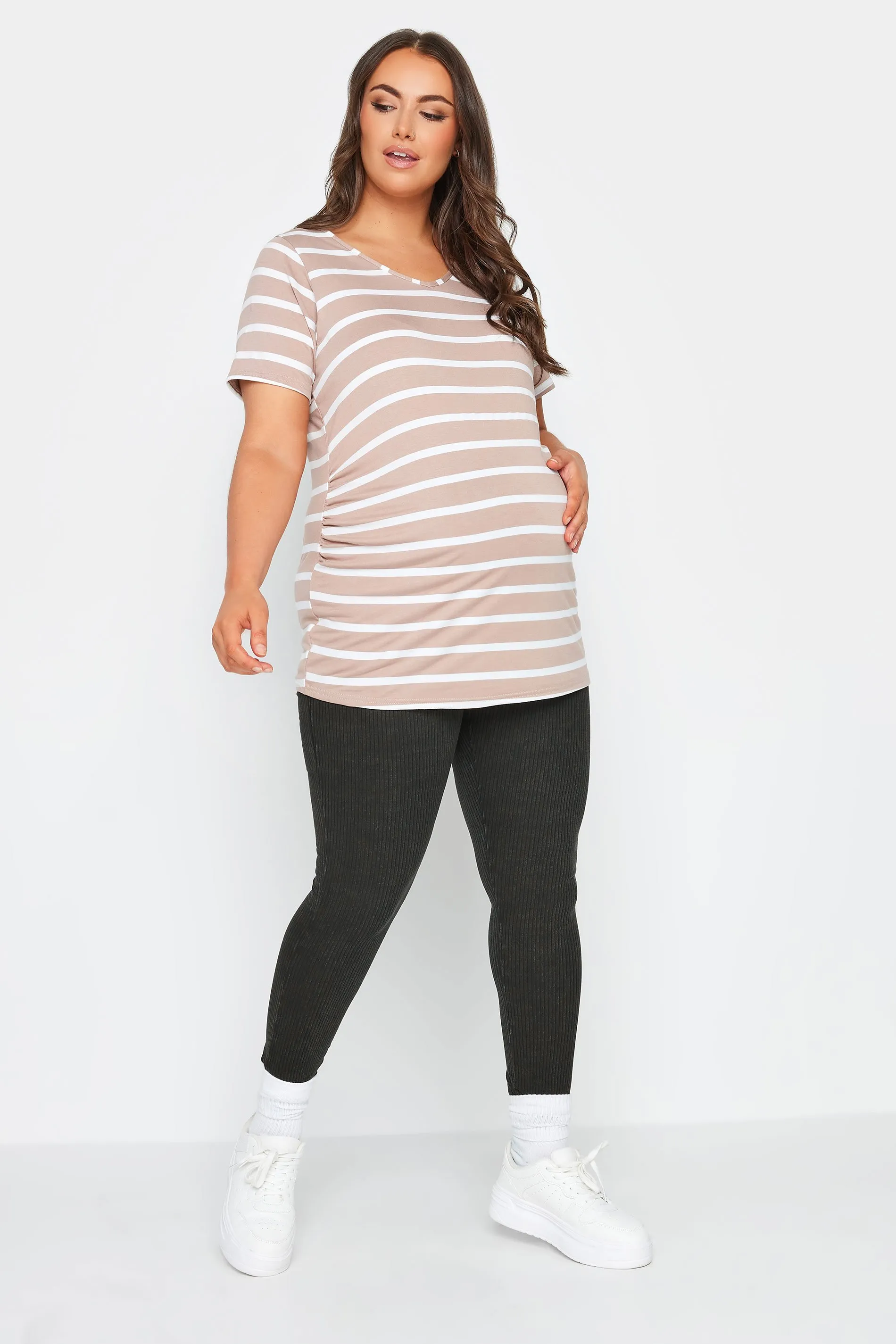 BUMP IT UP MATERNITY Curve Black Acid Wash Ribbed Leggings