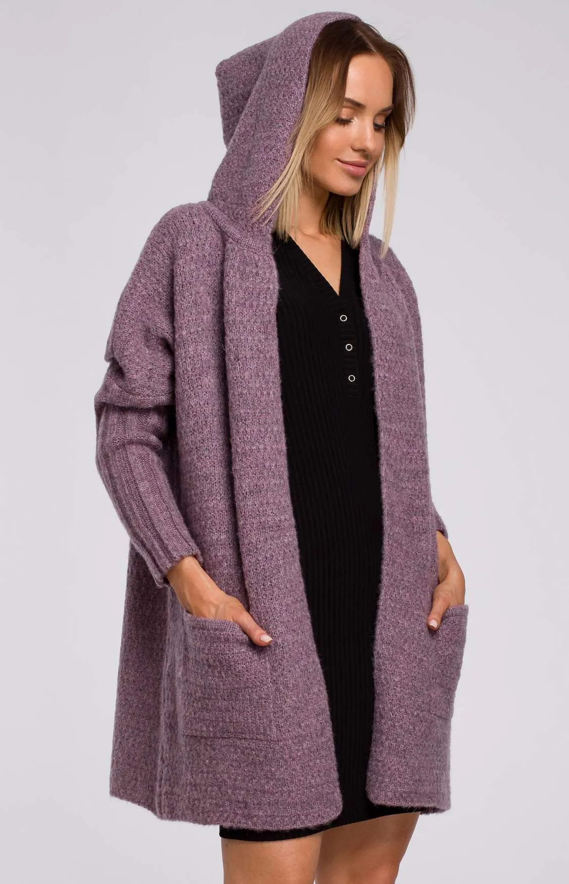 Cardigan capuche bruyère