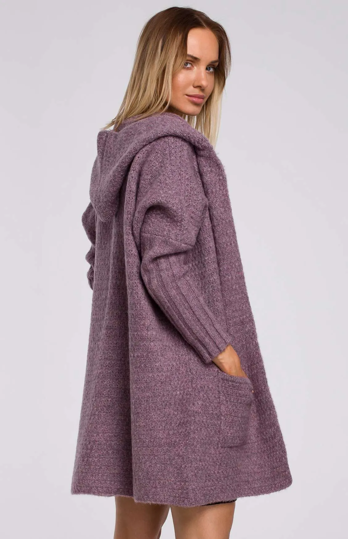 Cardigan capuche bruyère