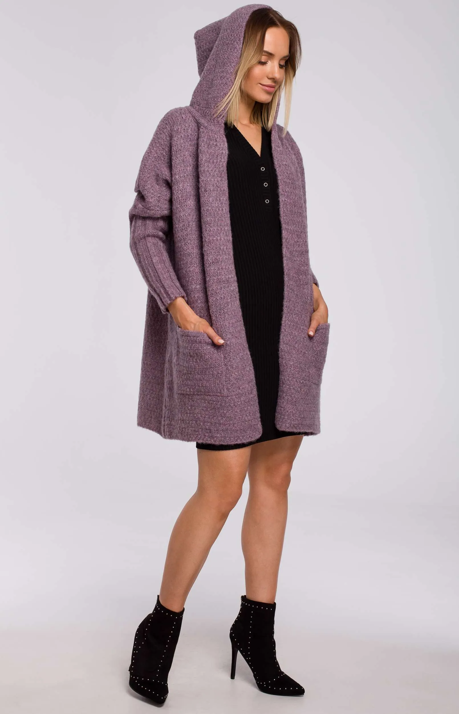 Cardigan capuche bruyère