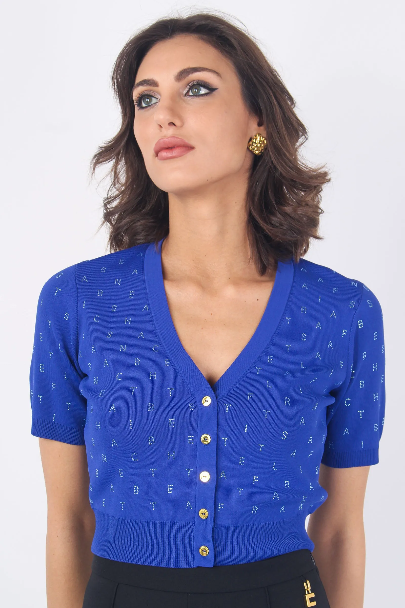 Cardigan Corto Strass Blue Indaco