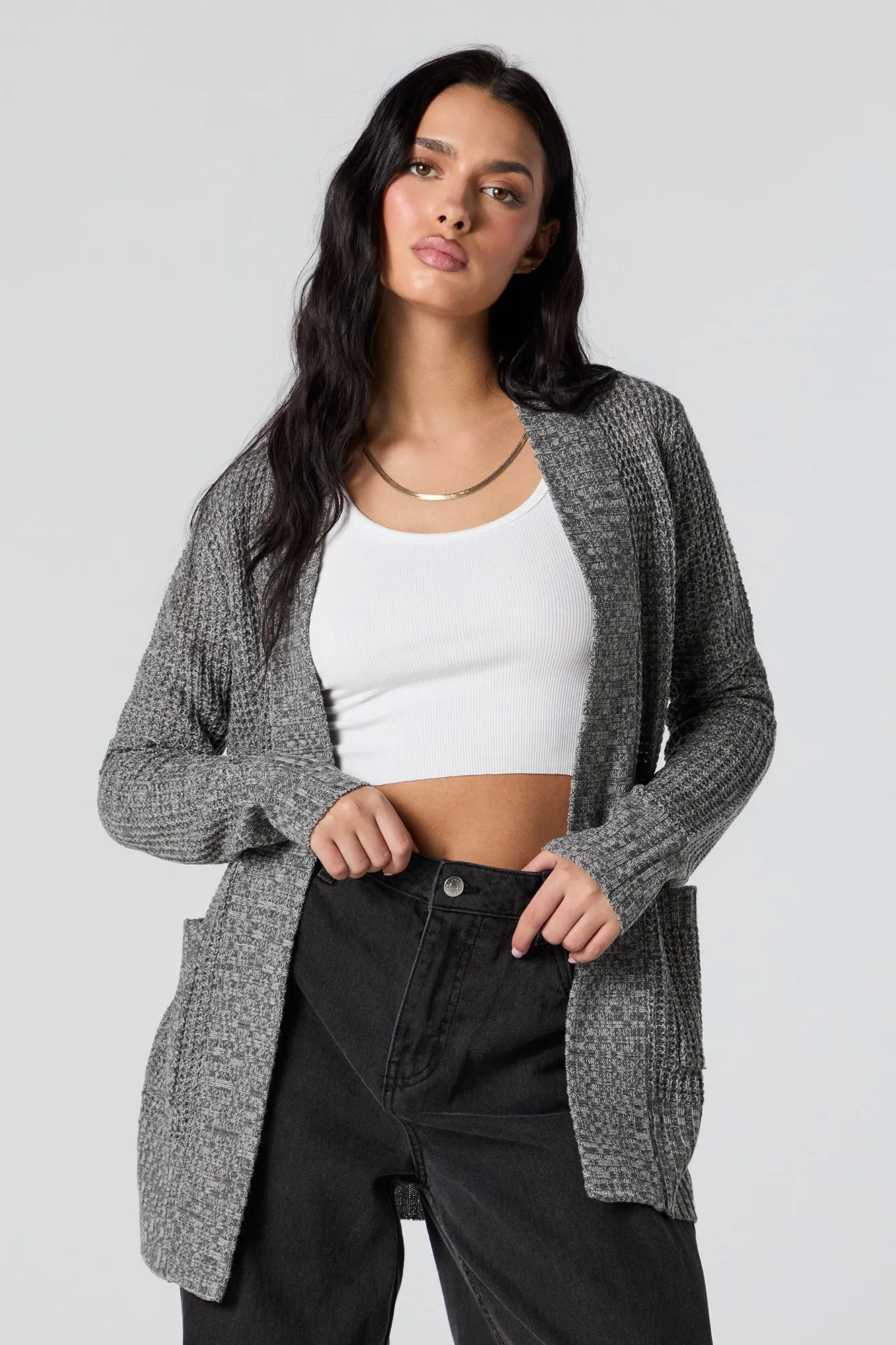 Cardigan ouvert en tricot gaufré