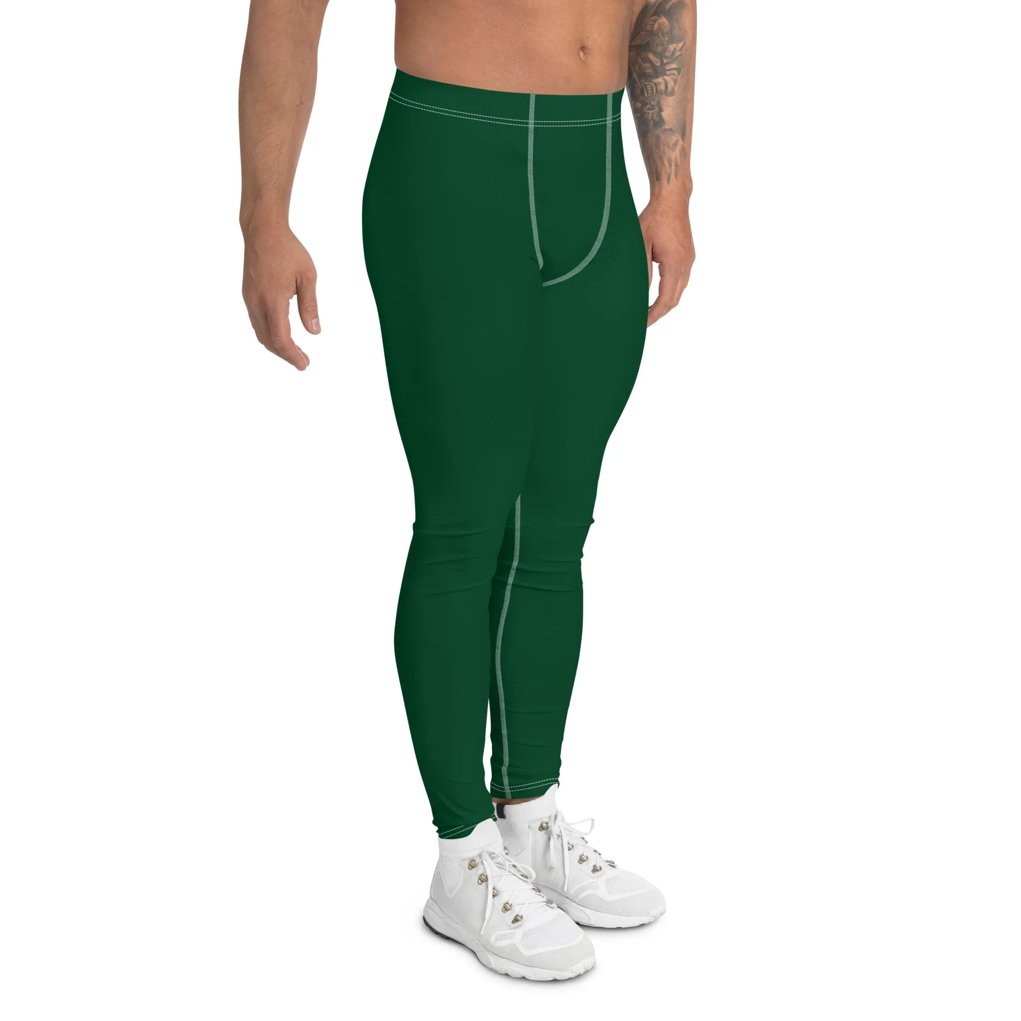 Casual Elegance: Men's Solid Color Activewear Leggings - Sherwood Forest