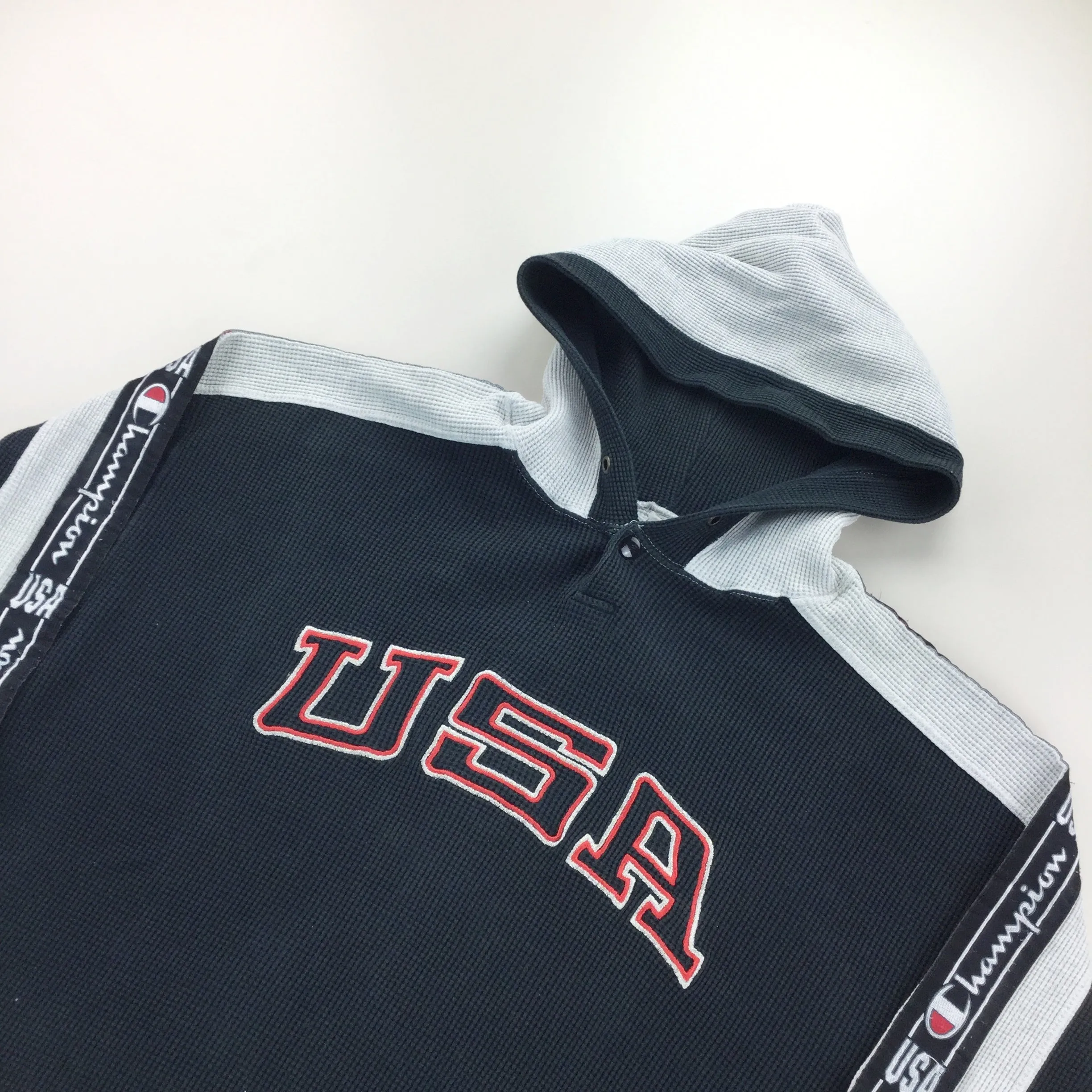 Champion USA 90s Spellout Hoodie - Large