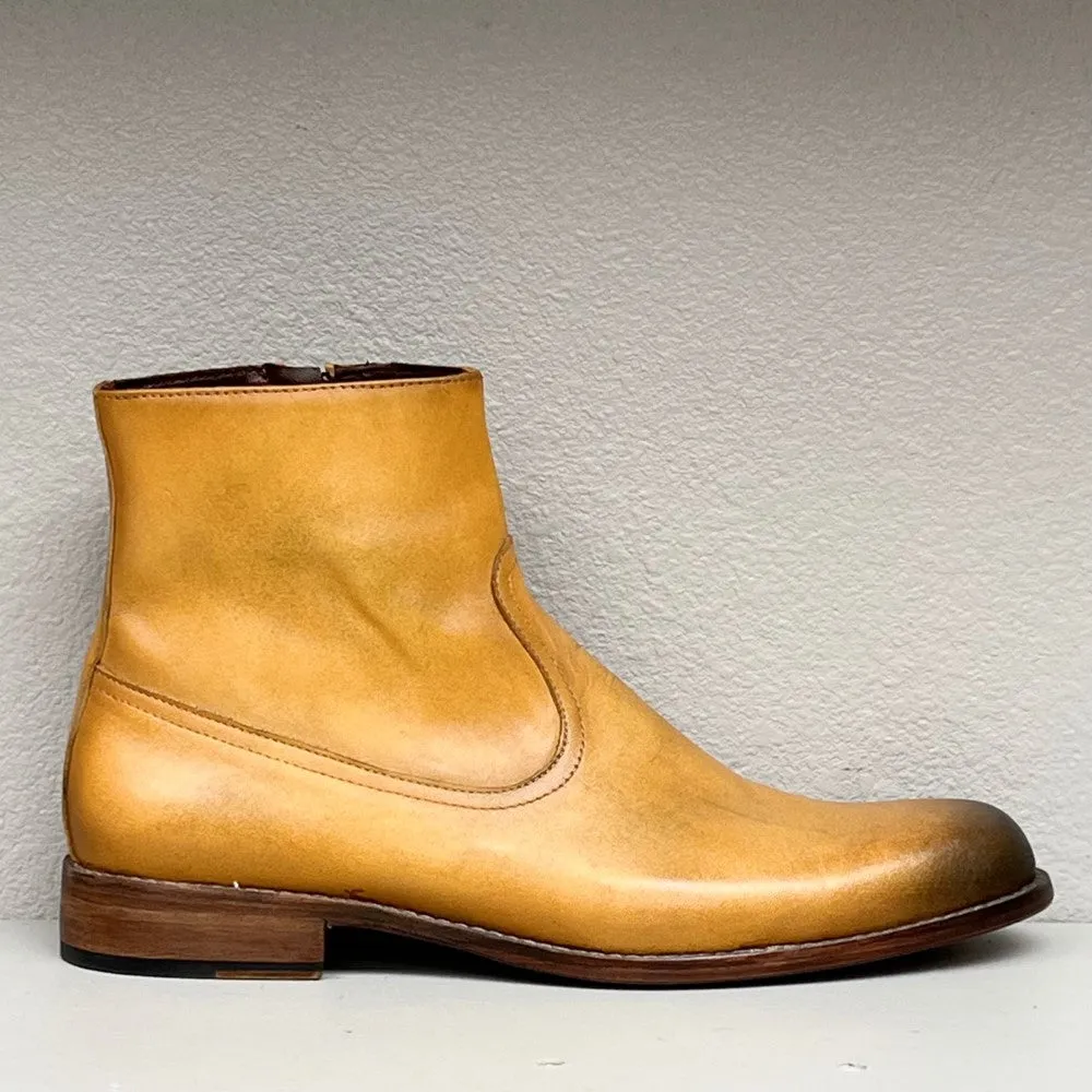 Chelsea Boot- Side Zip/Hand colored cognac w/ dark accents leather / leather sole