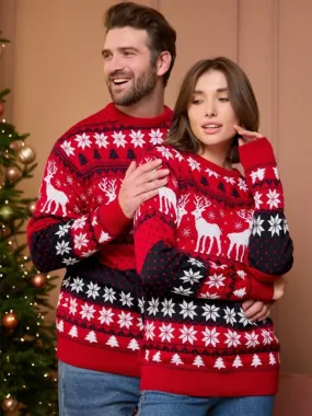 Christmas Pattern Sweater Round Neck Long Sleeves Pullovers For Couple