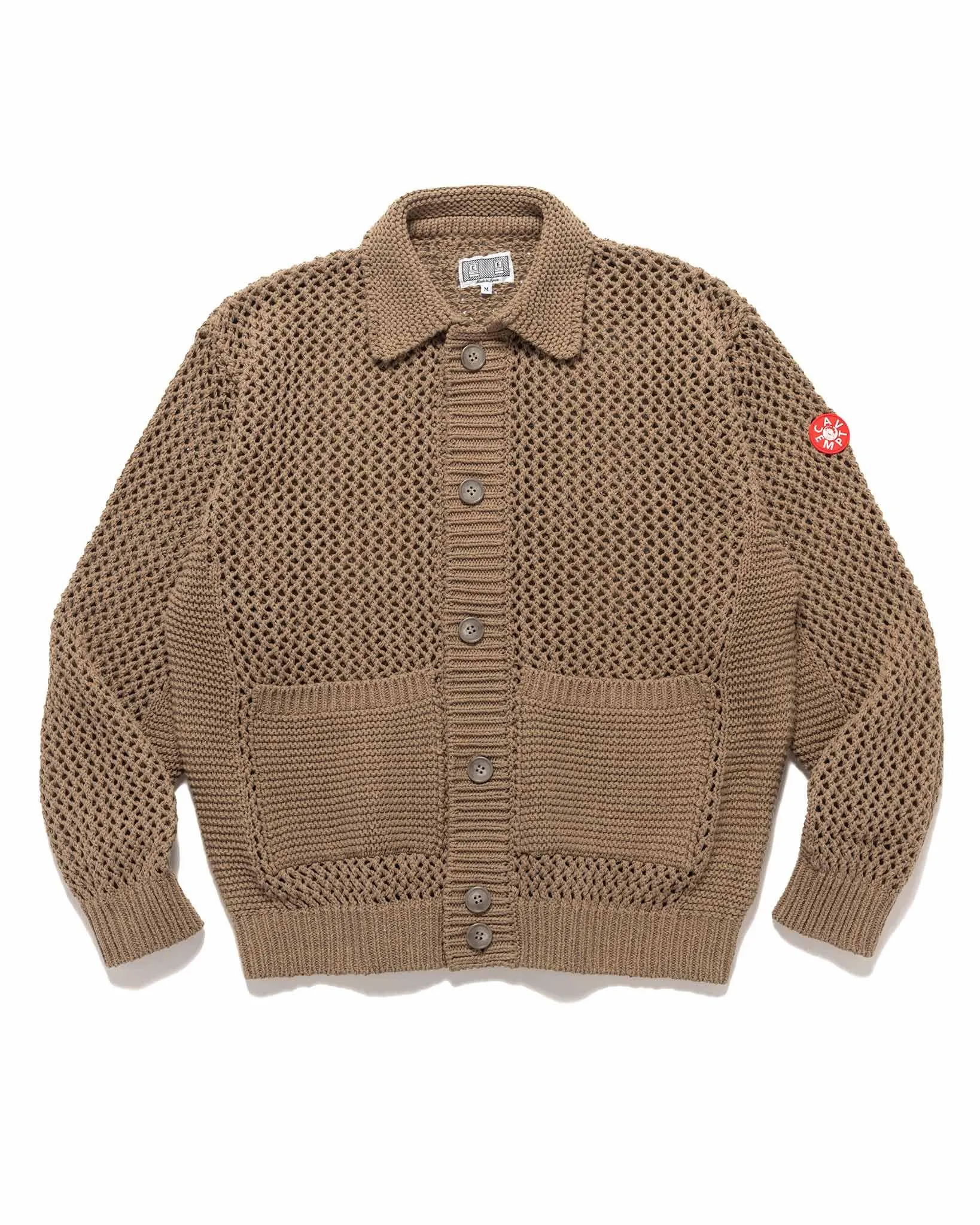 Collared Mesh Knit Cardigan Khaki