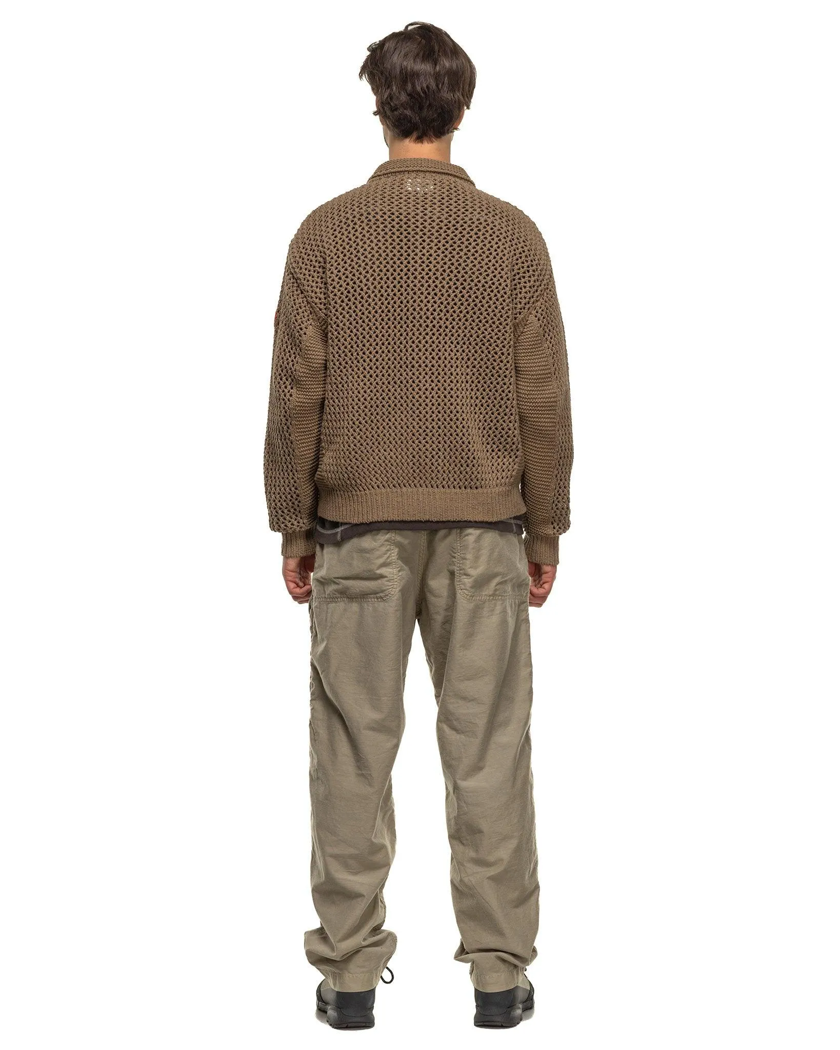 Collared Mesh Knit Cardigan Khaki