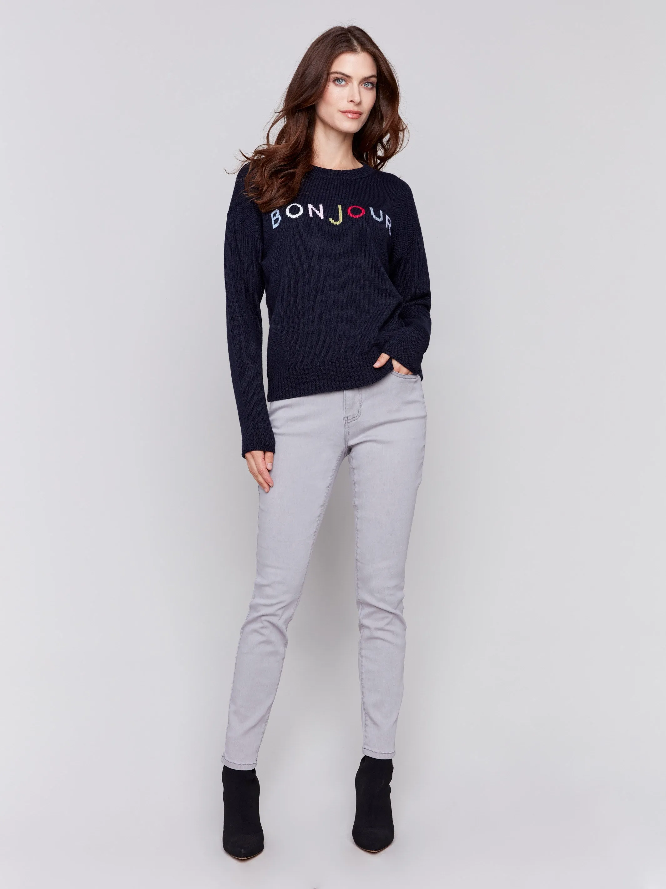 Cotton Blend Bonjour Sweater - Navy