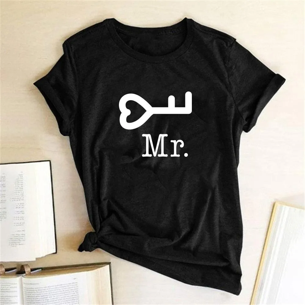 Couple Tshirt Men and Women Lovers Key Print Short Sleeve Sweet  Graphic  Tees Tops Casual Streetwear