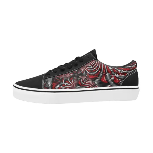 Crimson Burst Fractal Men's Low Top Skateboarding Shoes