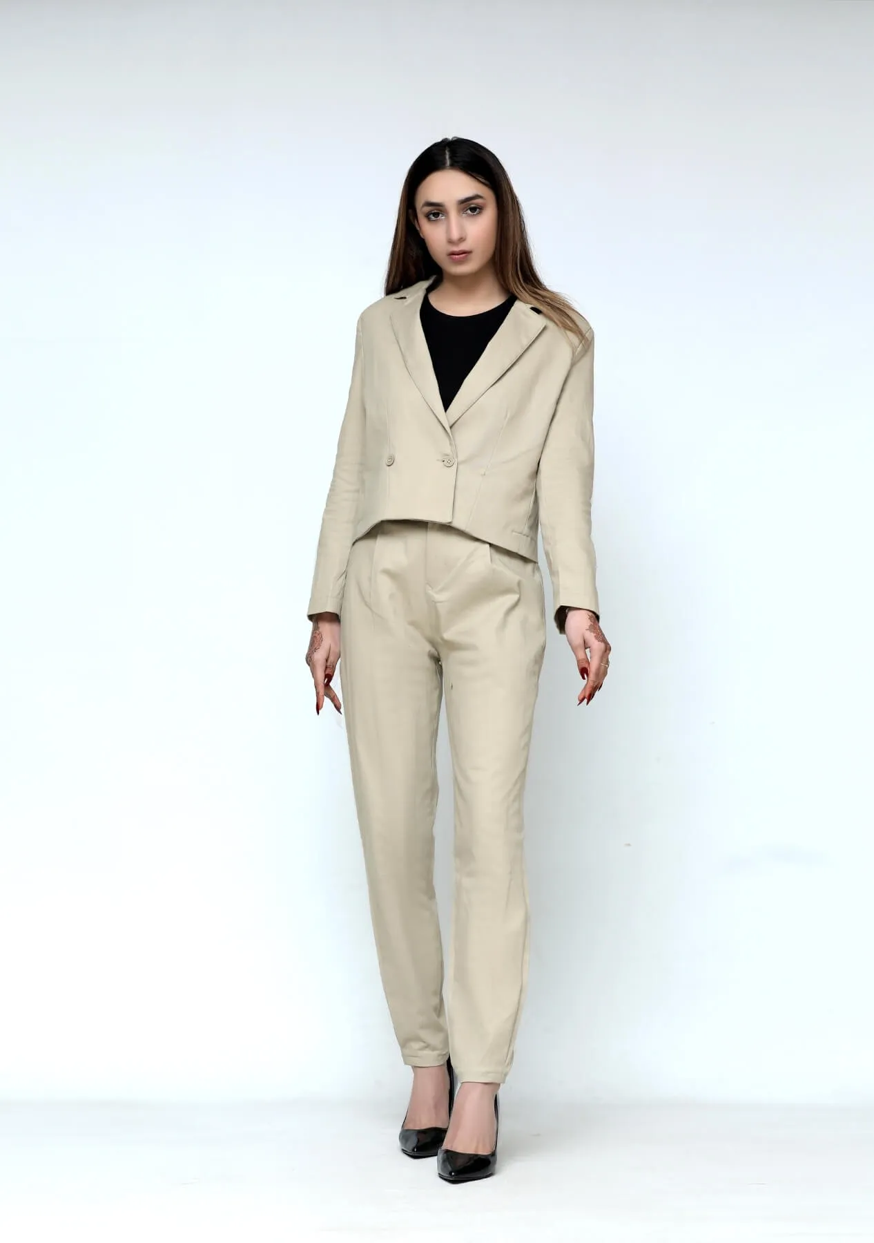 Cropped blazer - beige