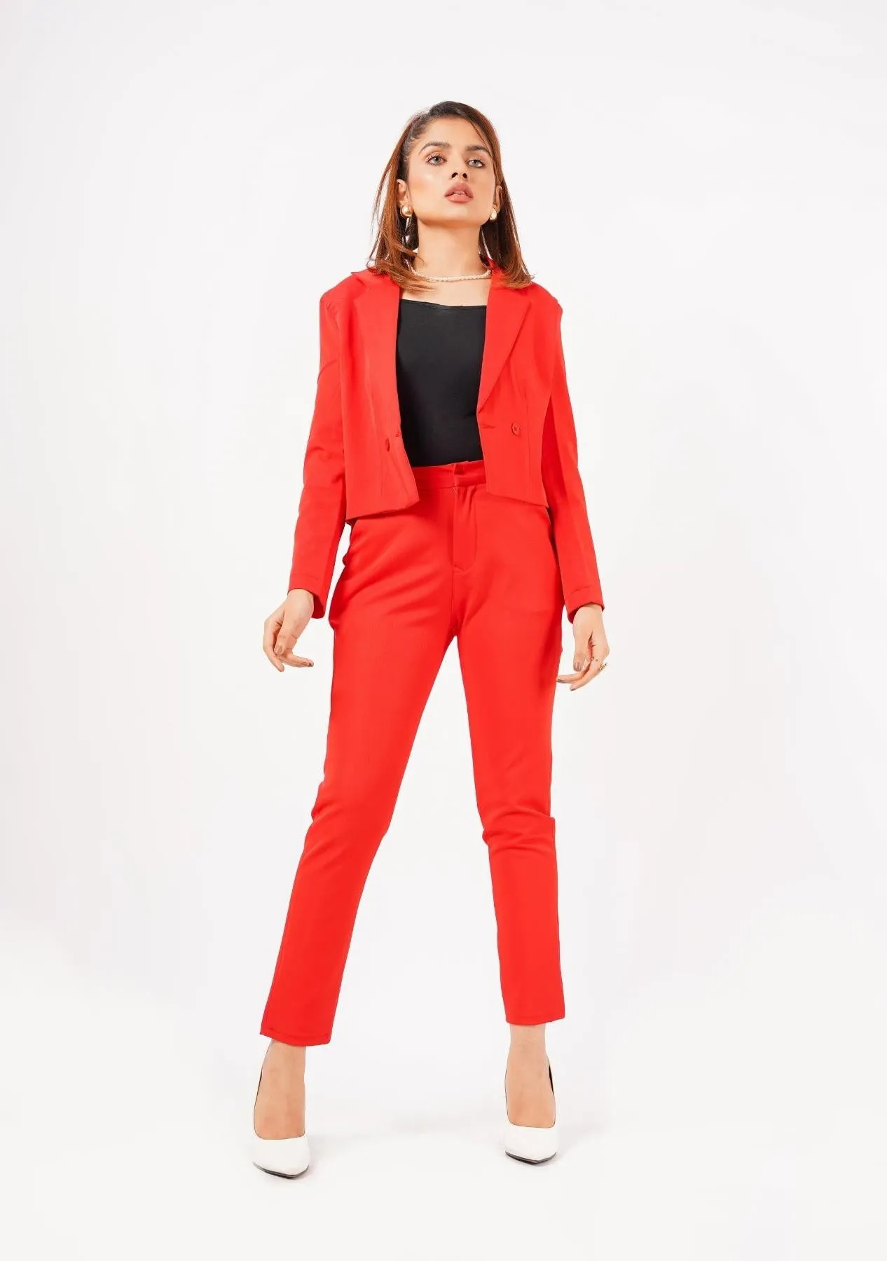 Cropped Blazer - red