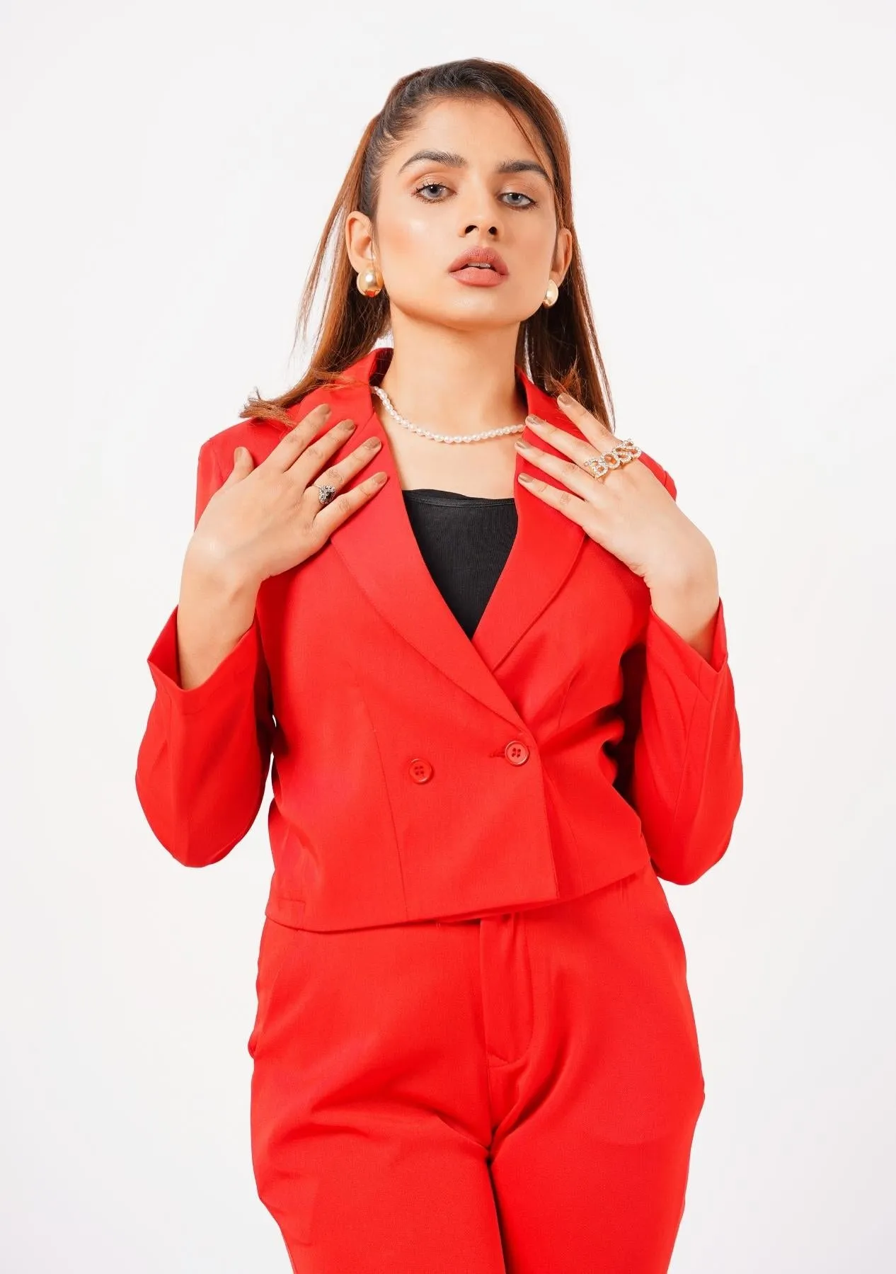 Cropped Blazer - red