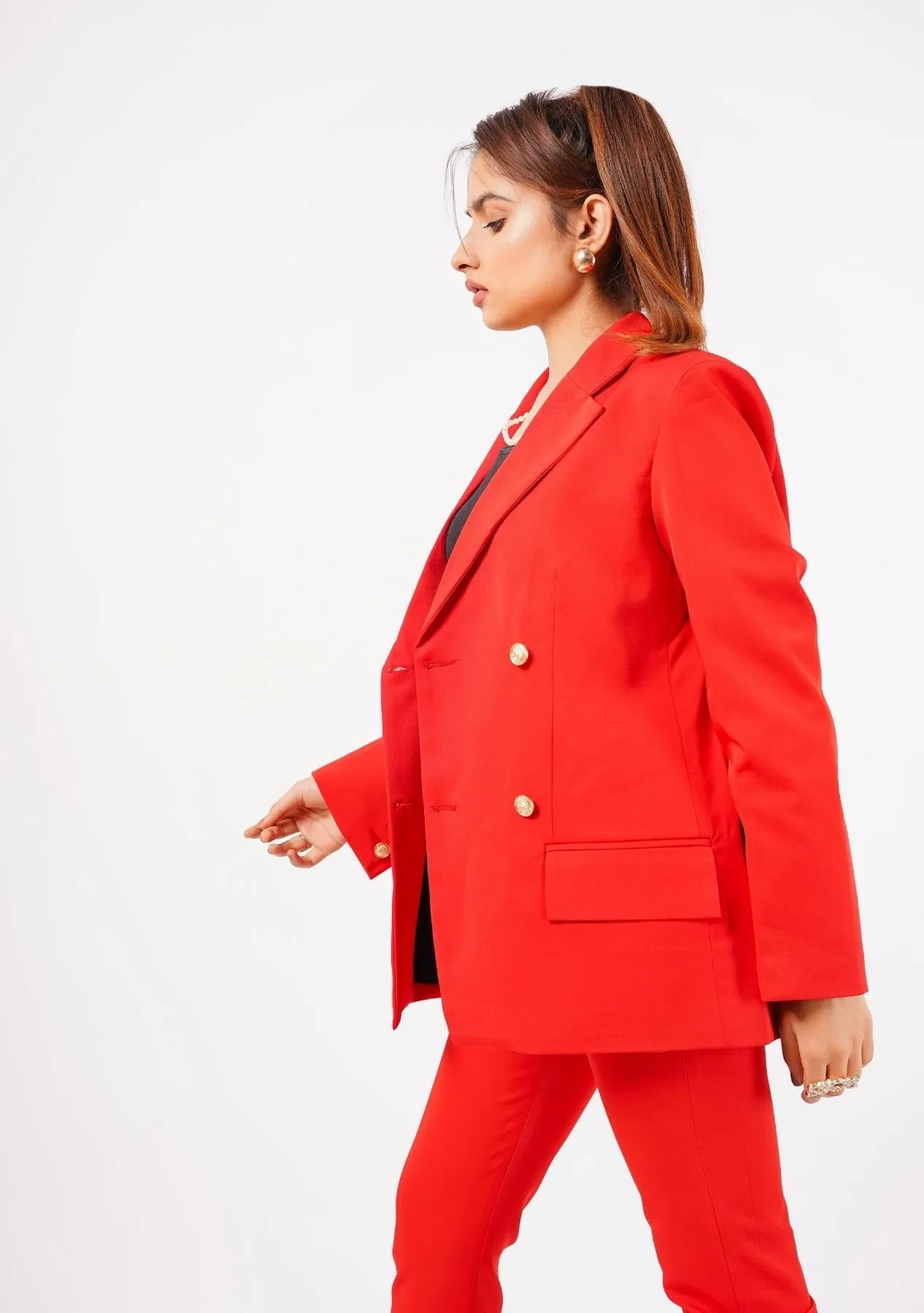 Double Breasted Blazer - red