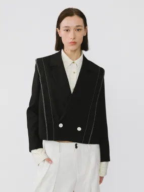 Double Breasted Contrast Stitch Short Blazer